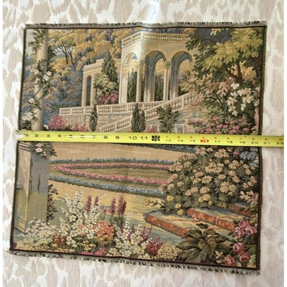 Italian Woven Tapestry Wall Hanging With Floral Garden Lake Como Scene 19" x 19" - Picture 6 of 7